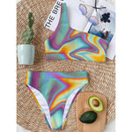 Liquid Holographic Trippy Print One Shoulder Bikini Top