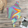 Liquid Holographic Trippy Print One Shoulder Bodysuit