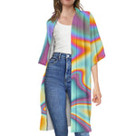 Liquid Holographic Trippy Print Open Front Beach Cover Up