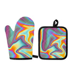 Liquid Holographic Trippy Print Oven Mitt And Pot Holder Set