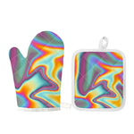 Liquid Holographic Trippy Print Oven Mitt And Pot Holder Set