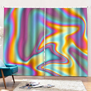 Liquid Holographic Trippy Print Pencil Pleat Curtains