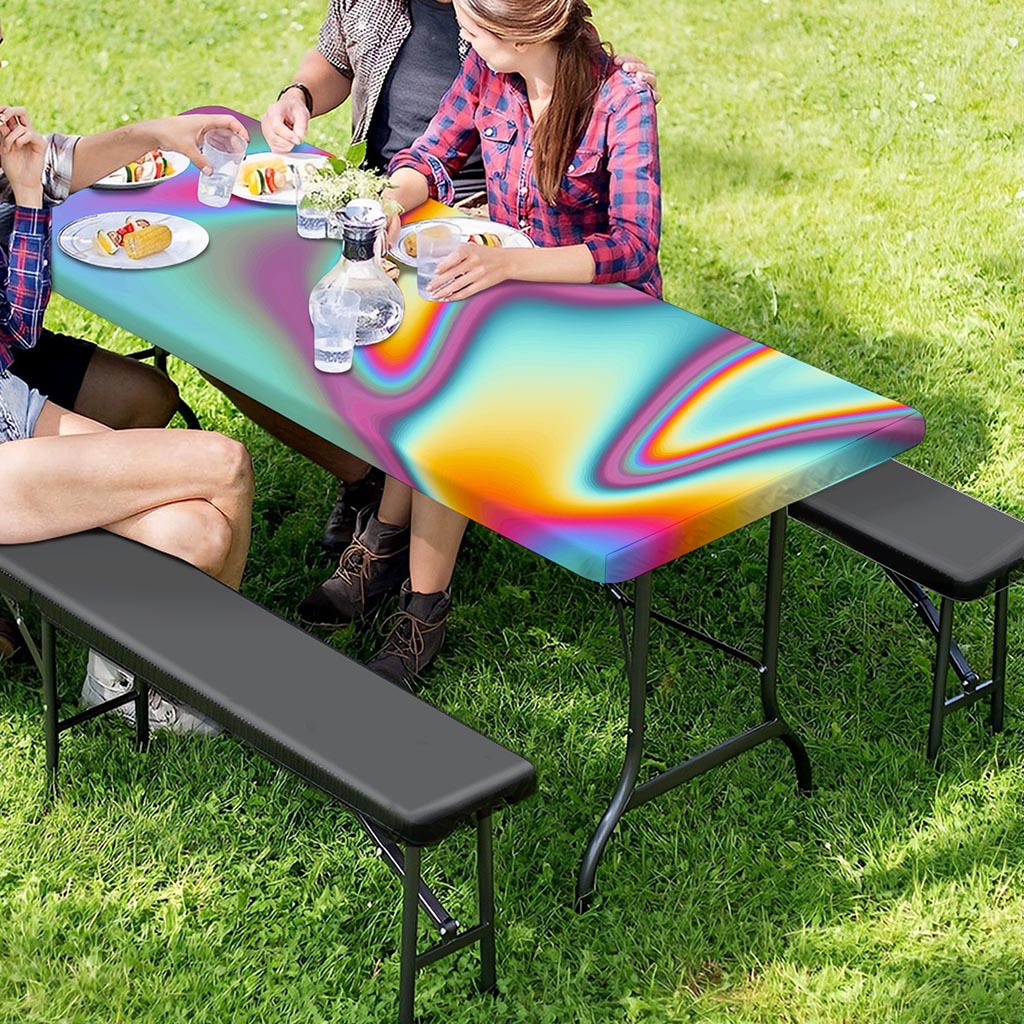 Liquid Holographic Trippy Print Picnic Table Cover
