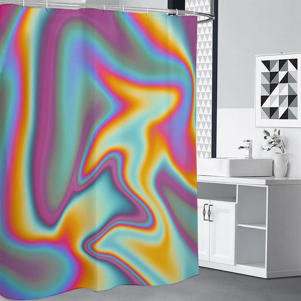 Liquid Holographic Trippy Print Premium Shower Curtain