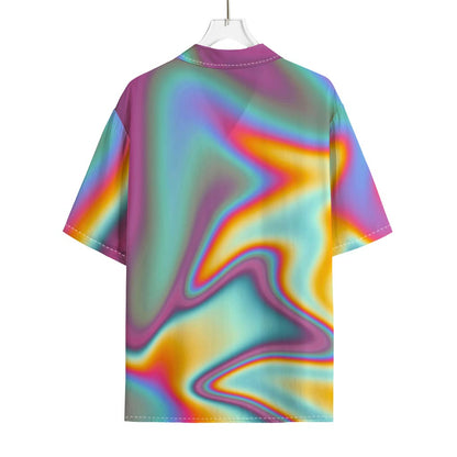 Liquid Holographic Trippy Print Rayon Hawaiian Shirt