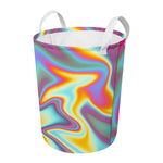 Liquid Holographic Trippy Print Round Laundry Basket