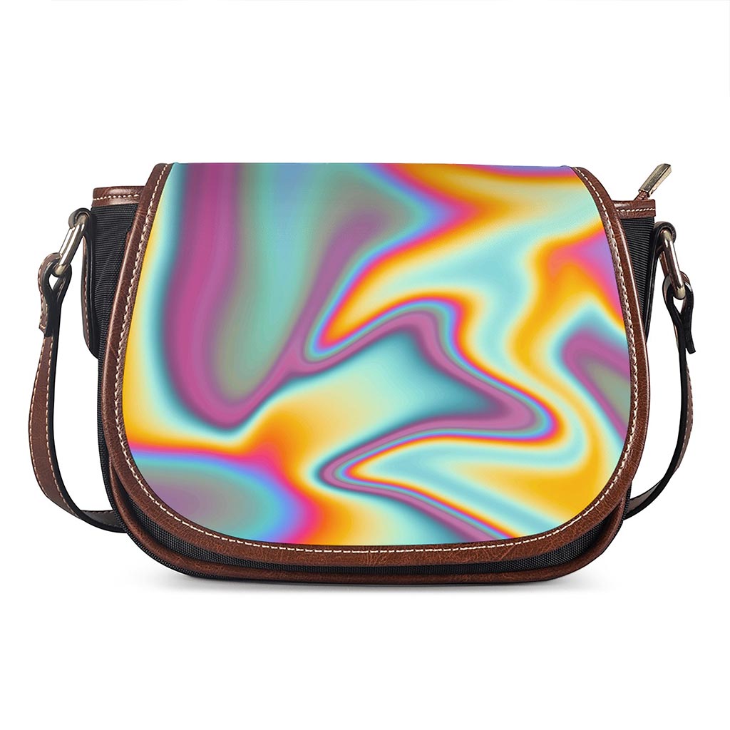 Liquid Holographic Trippy Print Saddle Bag