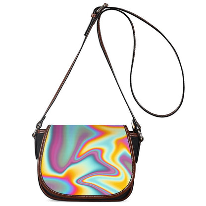 Liquid Holographic Trippy Print Saddle Bag
