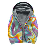 Liquid Holographic Trippy Print Sherpa Lined Zip Up Hoodie