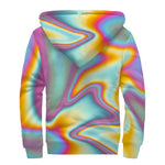 Liquid Holographic Trippy Print Sherpa Lined Zip Up Hoodie