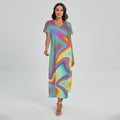 Liquid Holographic Trippy Print Short Sleeve Maxi Dress