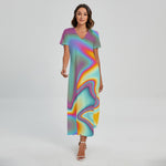 Liquid Holographic Trippy Print Short Sleeve Maxi Dress