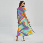 Liquid Holographic Trippy Print Short Sleeve Maxi Dress