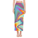 Liquid Holographic Trippy Print Side Slit Maxi Skirt