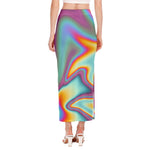 Liquid Holographic Trippy Print Side Slit Maxi Skirt