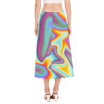 Liquid Holographic Trippy Print Side Slit Midi Skirt