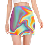 Liquid Holographic Trippy Print Side Slit Mini Skirt
