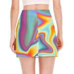 Liquid Holographic Trippy Print Side Slit Mini Skirt