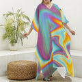 Liquid Holographic Trippy Print Silk V-Neck Kaftan Dress