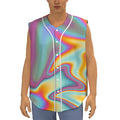 Liquid Holographic Trippy Print Sleeveless Baseball Jersey