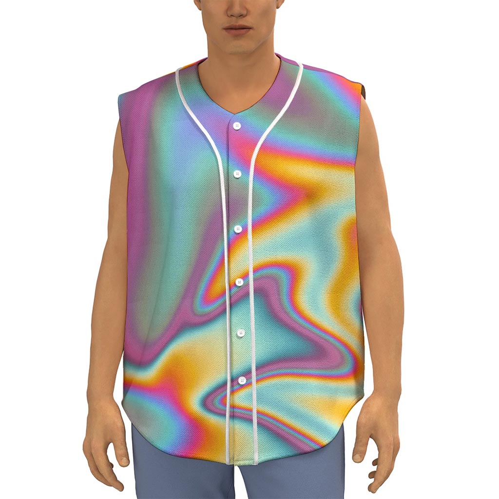 Liquid Holographic Trippy Print Sleeveless Baseball Jersey
