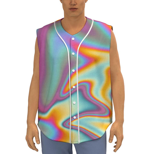 Liquid Holographic Trippy Print Sleeveless Baseball Jersey