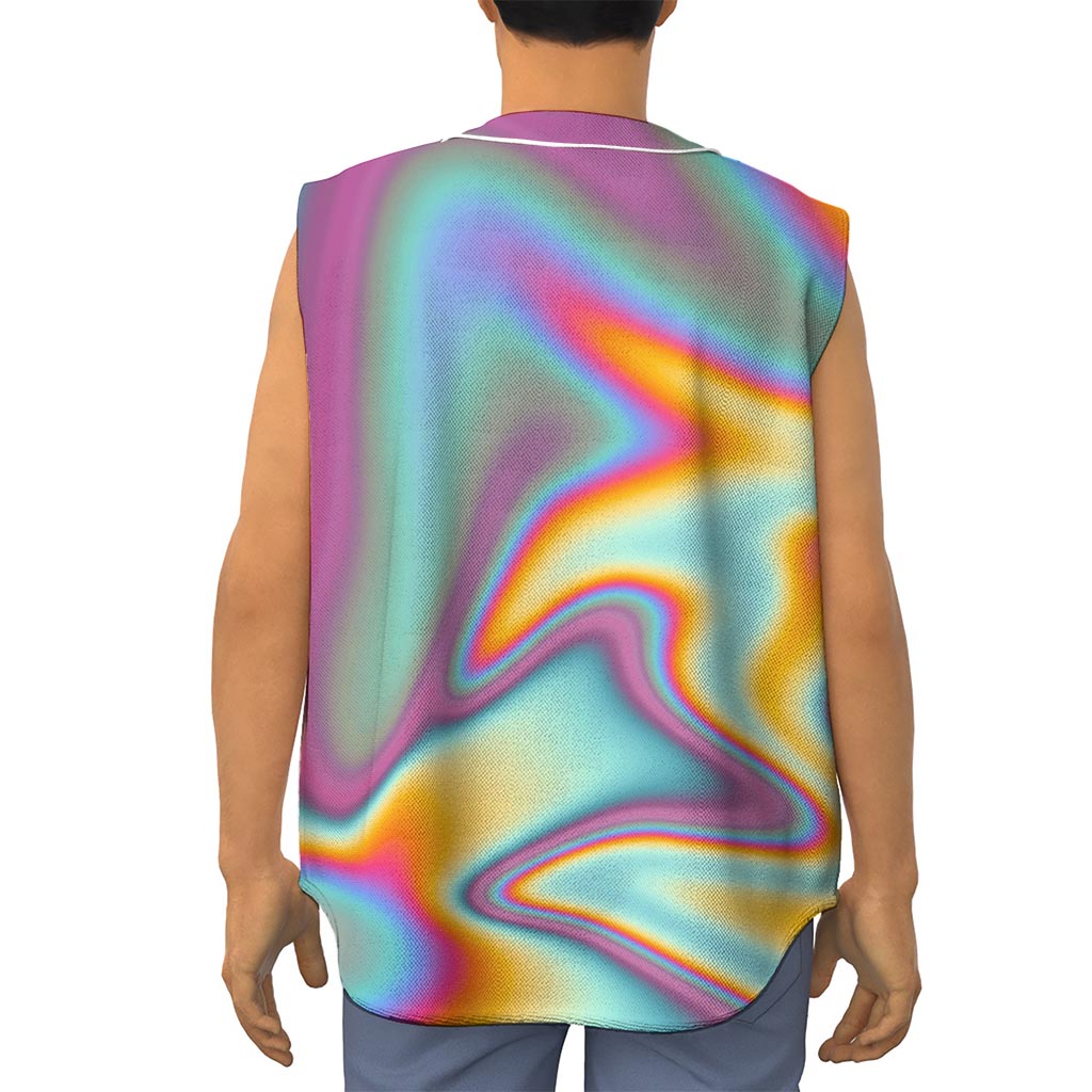 Liquid Holographic Trippy Print Sleeveless Baseball Jersey