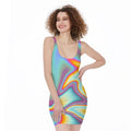 Liquid Holographic Trippy Print Sleeveless Bodycon Dress