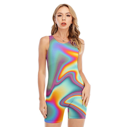 Liquid Holographic Trippy Print Sleeveless One Piece Swimsuit