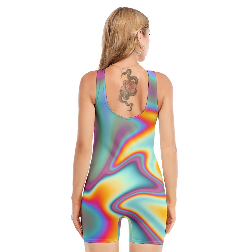 Liquid Holographic Trippy Print Sleeveless One Piece Swimsuit