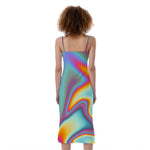 Liquid Holographic Trippy Print Slim Fit Midi Cami Dress