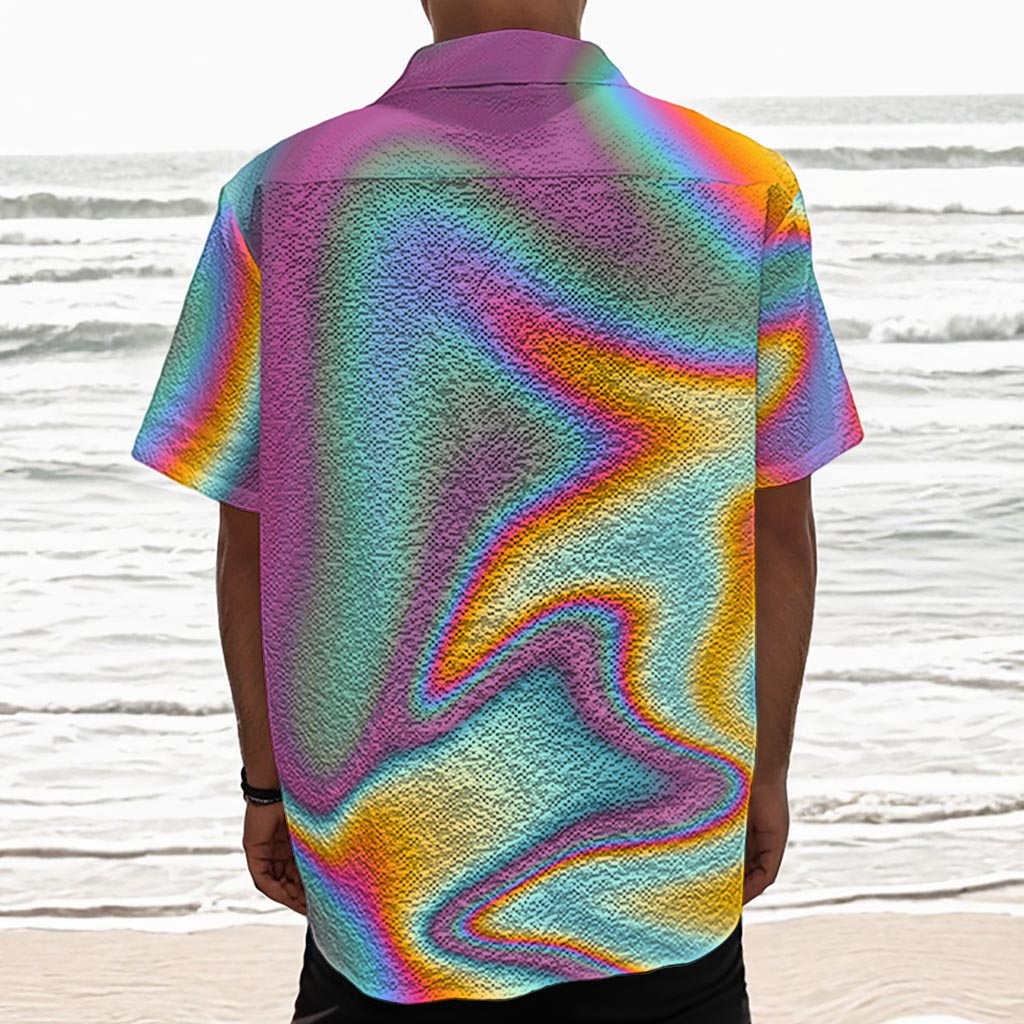 Liquid Holographic Trippy Print Textured Short Sleeve Shirt