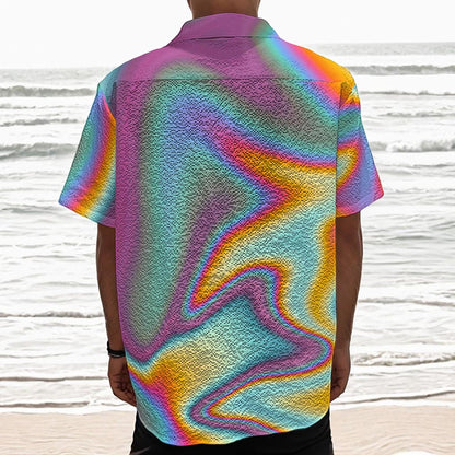 Liquid Holographic Trippy Print Textured Short Sleeve Shirt