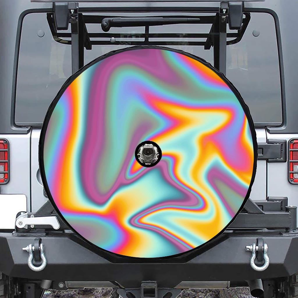 Liquid Holographic Trippy Print Tire Cover With Camera Hole