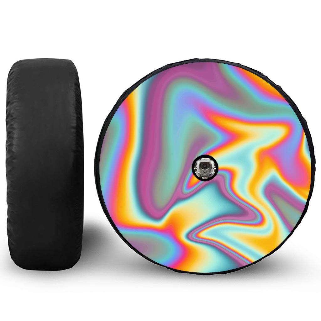 Liquid Holographic Trippy Print Tire Cover With Camera Hole