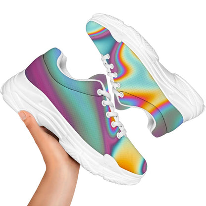 Liquid Holographic Trippy Print White Chunky Shoes