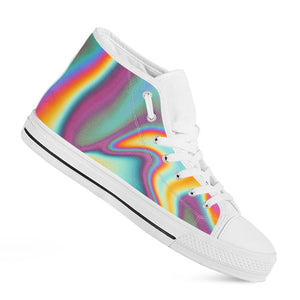 Liquid Holographic Trippy Print White High Top Sneakers