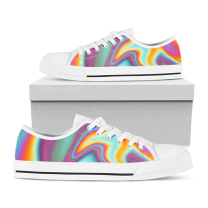 Liquid Holographic Trippy Print White Low Top Sneakers