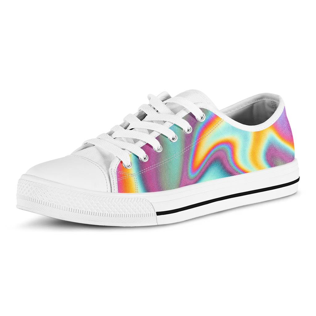 Liquid Holographic Trippy Print White Low Top Sneakers