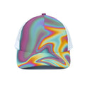 Liquid Holographic Trippy Print White Mesh Trucker Hat