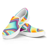 Liquid Holographic Trippy Print White Slip On Sneakers