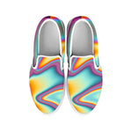 Liquid Holographic Trippy Print White Slip On Sneakers