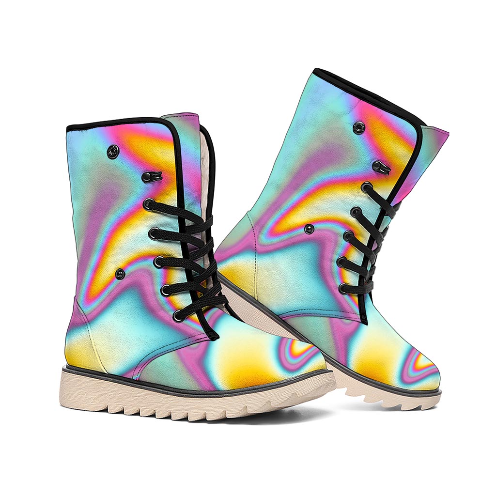 Liquid Holographic Trippy Print Winter Boots