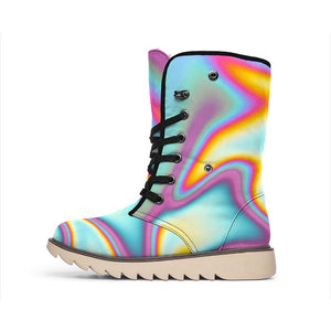 Liquid Holographic Trippy Print Winter Boots