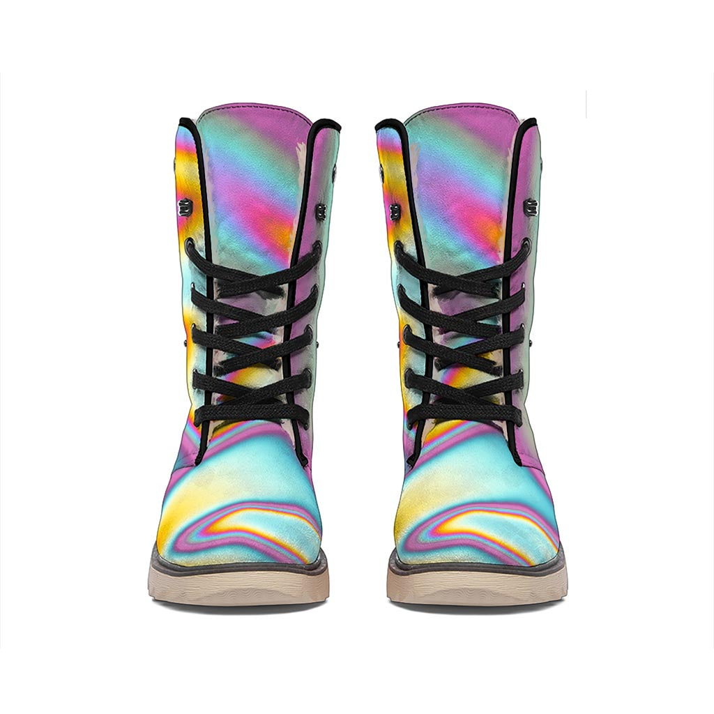 Liquid Holographic Trippy Print Winter Boots