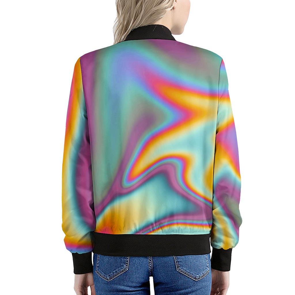 Liquid Holographic Trippy Print Women's Bomber Jacket