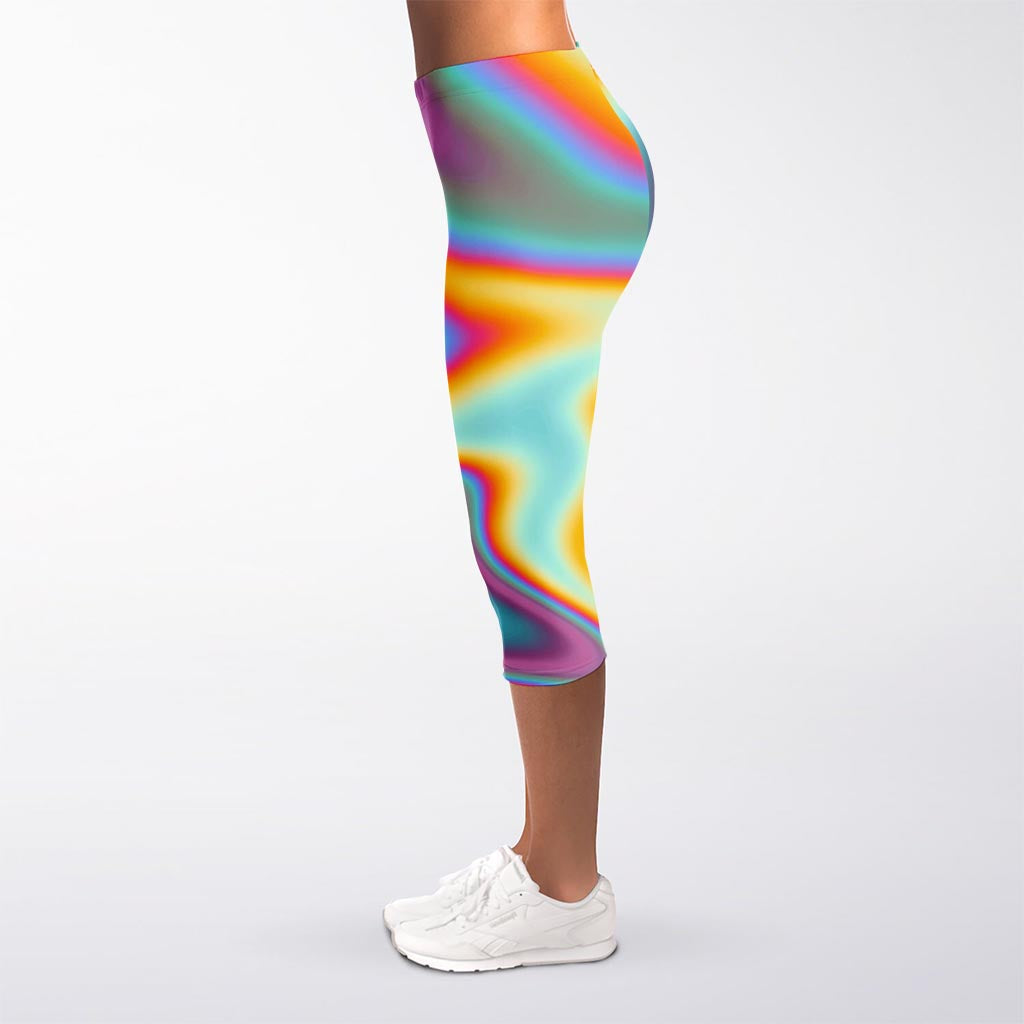 Liquid Holographic Trippy Print Women's Capri Leggings