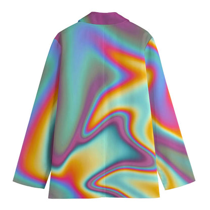 Liquid Holographic Trippy Print Women's Cotton Blazer