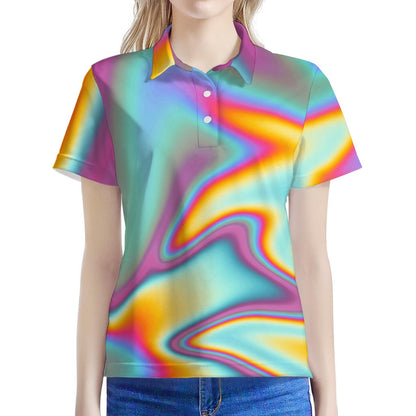 Liquid Holographic Trippy Print Women's Polo Shirt