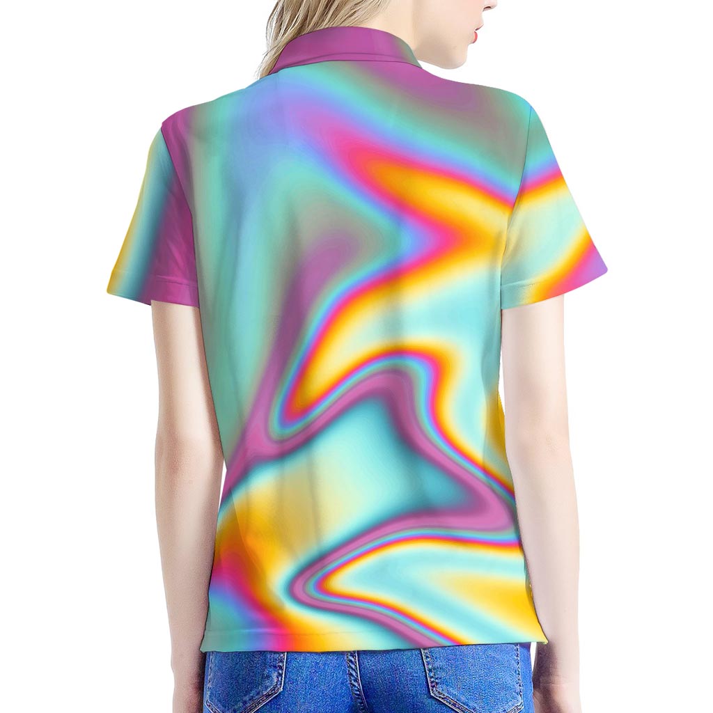 Liquid Holographic Trippy Print Women's Polo Shirt